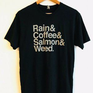 Pacific Northwest PNW Rain Coffee Salmon Weed Tee